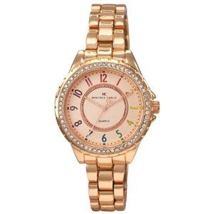 38mm Montres Carlo Women Fashion Rose Ladies Stones Metal Luxury Dress Watch
